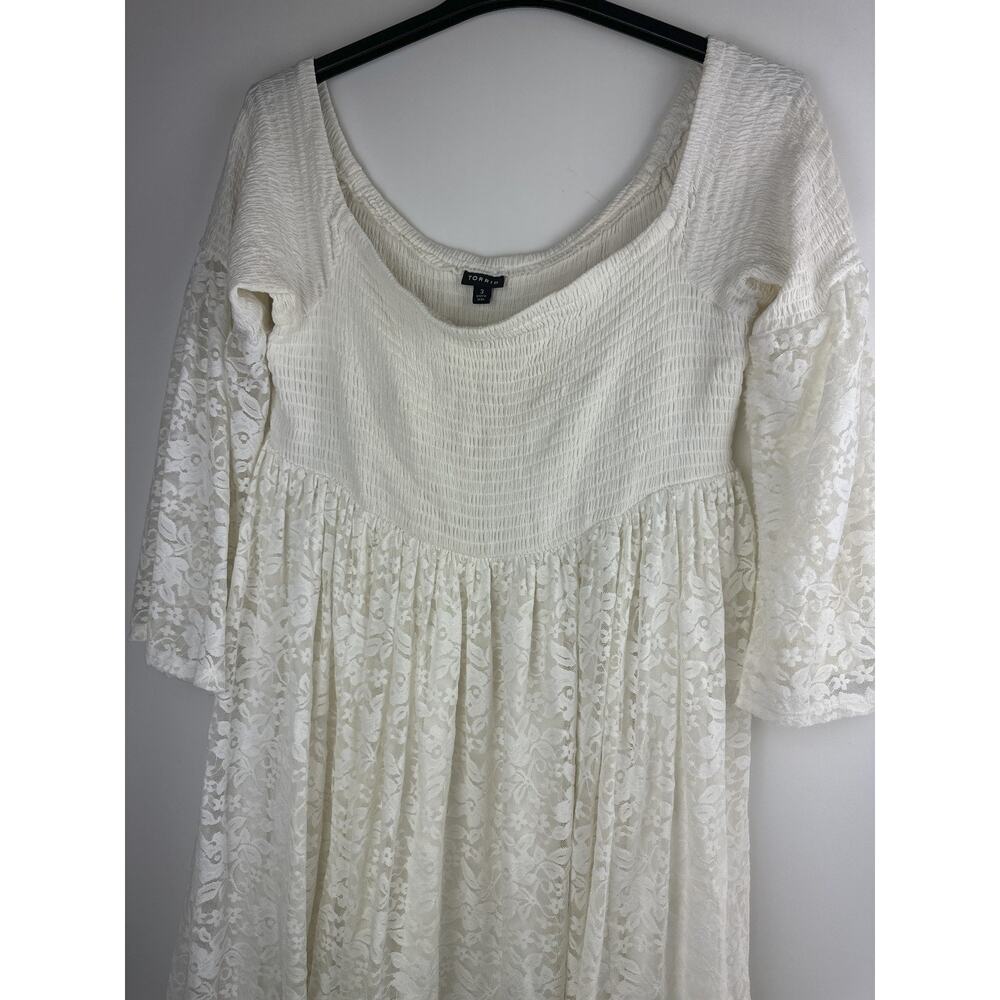 Torrid Lace Shirred Skater Dress Bell Sleeve Whimsy Cream Off White Plus Size 3X - Picture 3 of 11
